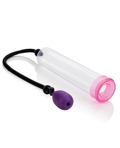 The Big Man's Pump 12" shown with the pink gasket seal on the base of the penis pump. | Kinkly Shop