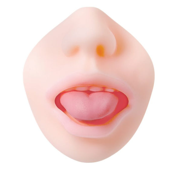 Close-up on the entrance of the Zero Tolerance Real Mouth Stroker. There's teeth and a tongue in the tunnel. | Kinkly Shop