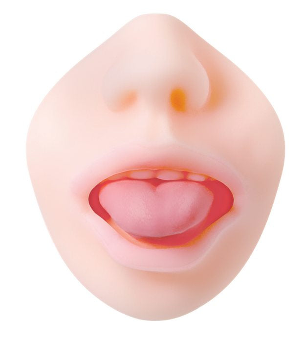 Close-up on the entrance of the Zero Tolerance Real Mouth Stroker. There's teeth and a tongue in the tunnel. | Kinkly Shop