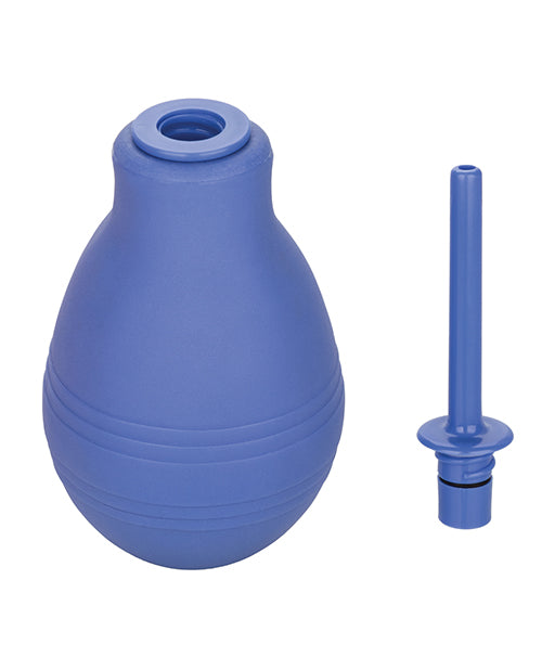 The Cheeky One Way Flow Enema Bulb with the enema tip and the bulb separated from one another, showcasing the pull-apart design. | Kinkly Shop