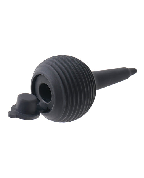 The squeeze bulb for the King Cock 8" Squirting with the base of the bulb shown opened, allowing you to refill the squeeze bulb. | Kinkly Shop