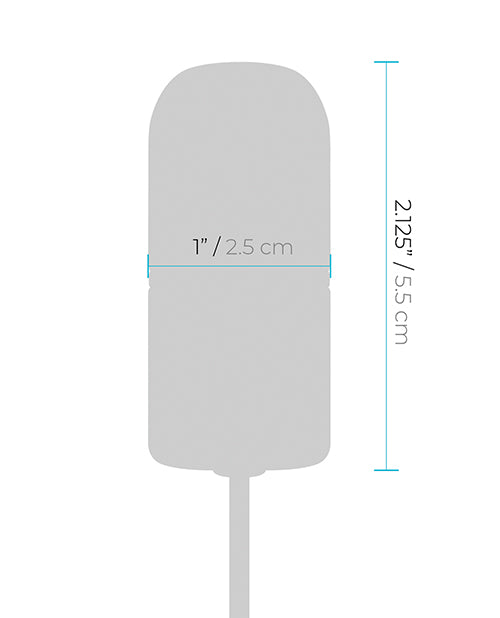 The measurements for the Lux Fetish Electro-Sex Shock Bullet. It has a diameter of 1" with a length of 2.125". | Kinkly Shop