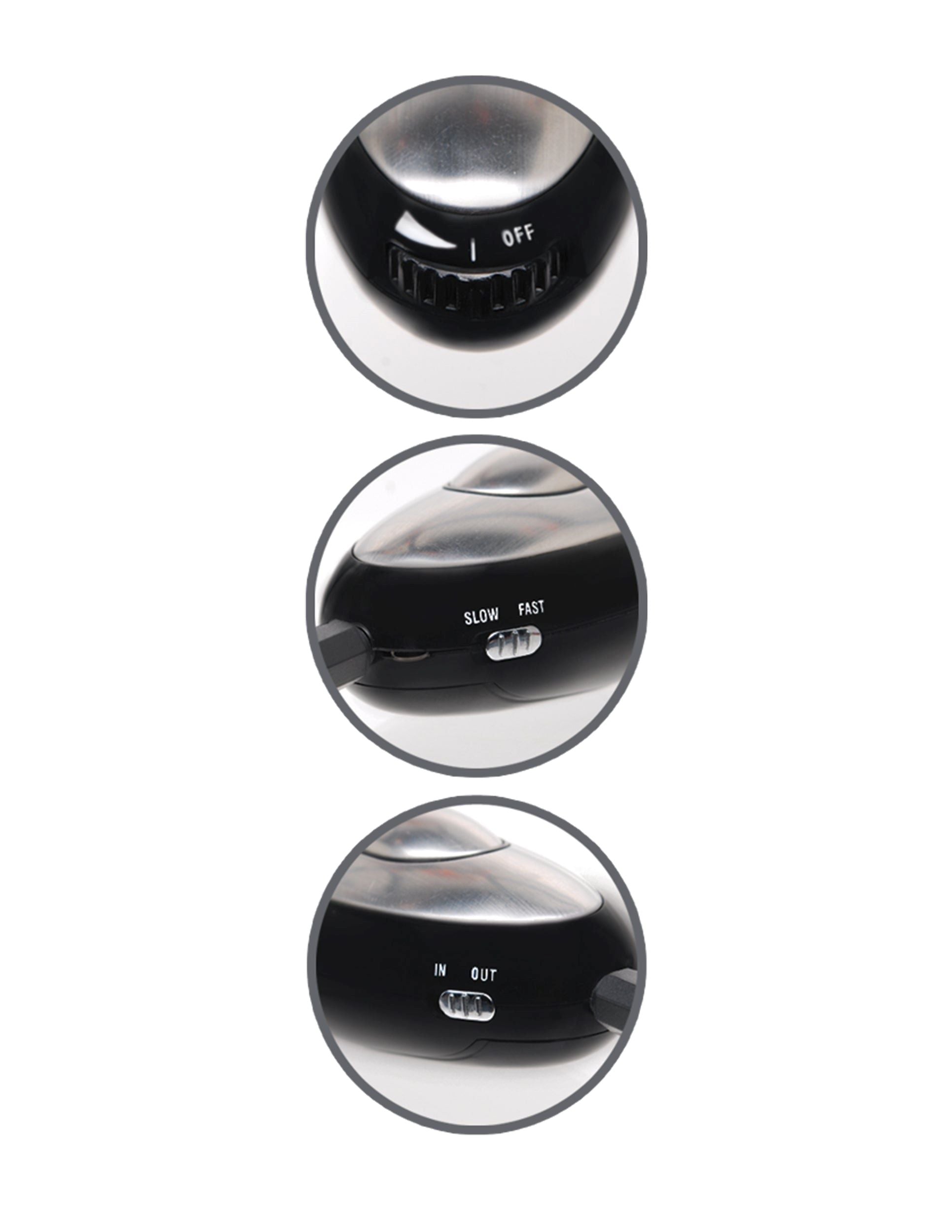 Close-up of the buttons and slides all over the corded remote of the Fetish Fantasy Shock Therapy Nipple Clamps.  | Kinkly Shop