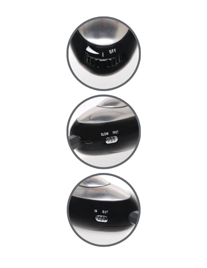 Close-up of the buttons and slides all over the corded remote of the Fetish Fantasy Shock Therapy Nipple Clamps.  | Kinkly Shop
