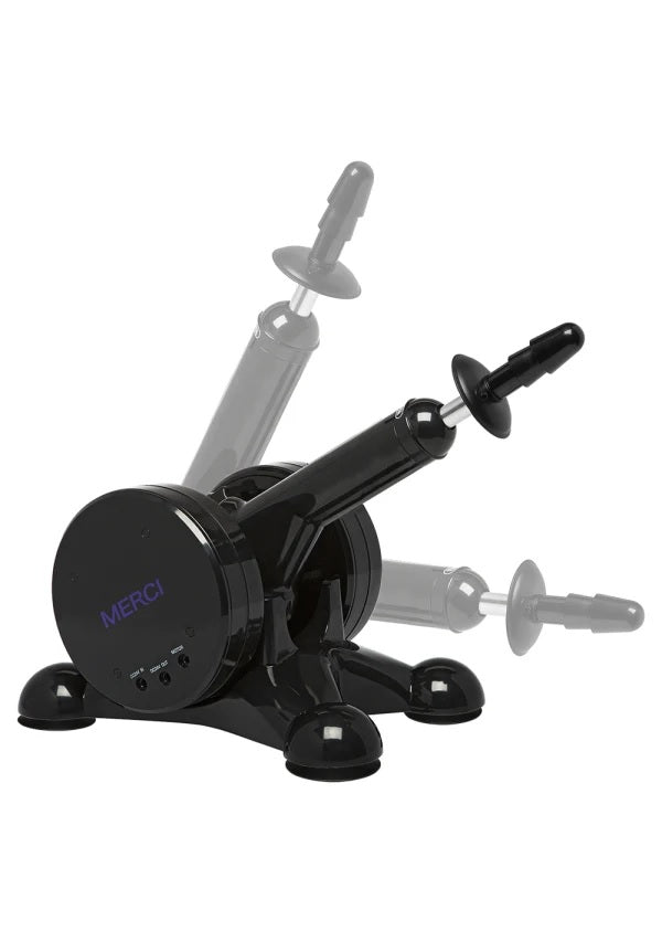 Shadowed image shows the adjustable angle of the Merci Fuck Machine. | Kinkly Shop