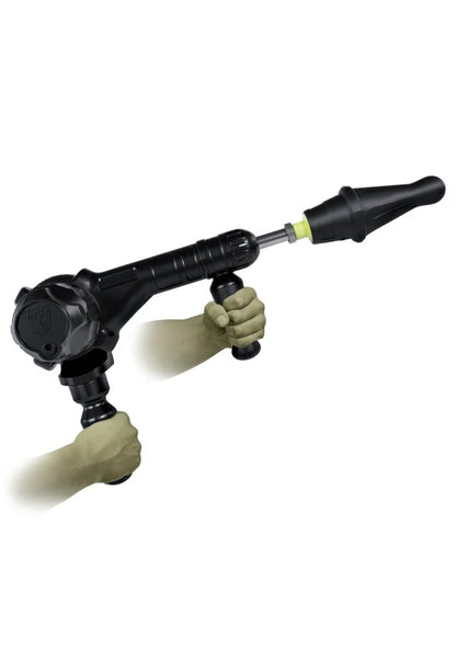 Two hands hold the Fort Troff Gunner System, showcasing how it can be used without placing it on the handled base. | Kinkly Shop