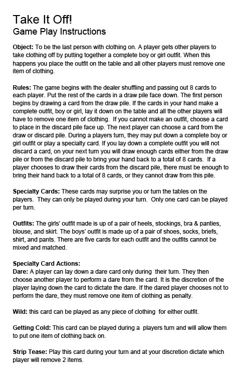 Game play instructions for the game. Text version of the basic information is included in the product description. | Kinkly Shop