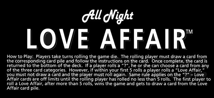 Text image that displays how to play the Love Affair board game. The instructions are included in the product description text. | Kinkly Shop