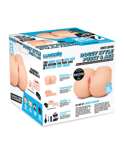 Packaging for the Luvdollz Remote Control Doggy Style Pussy & Ass. | Kinkly Shop