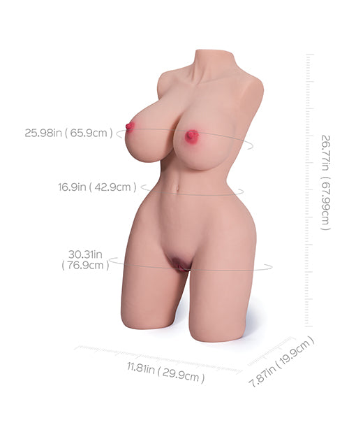 The Saffron Torso with measurements superimposed overtop of the doll. All measurements can be found in the product text. | Kinkly Shop