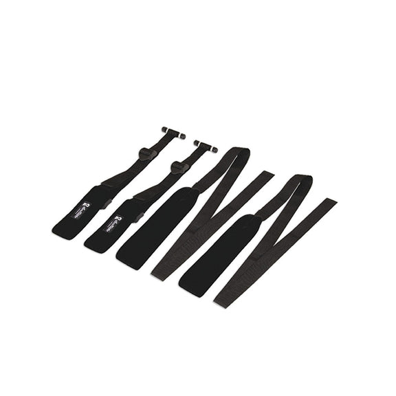 All of the straps included in the Lux Fetish Door Slam Love Swing. There is the two over-the-door door jam straps as well as the two thigh straps that connect to them. | Kinkly Shop