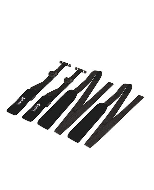 All of the straps included in the Lux Fetish Door Slam Love Swing. There is the two over-the-door door jam straps as well as the two thigh straps that connect to them. | Kinkly Shop