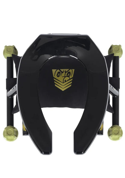 Top-down view to showcase what the person's face will look like while they're laying their head on the included Fort Troff Trench Rider pillow underneath the rimming chair | Kinkly Shop