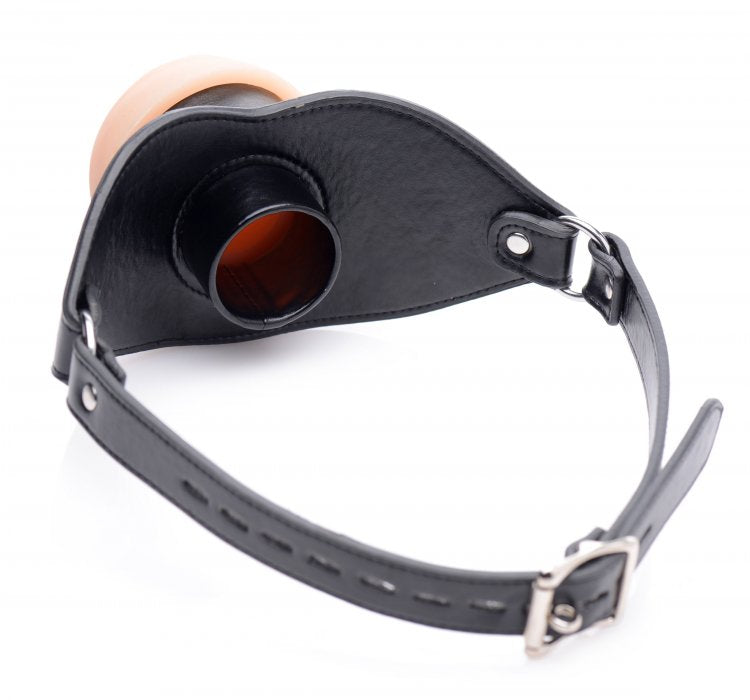 The internal loop that forces the wearer's mouth open while wearing the Master Series Pussy Face. The locking loop on the locking buckle can also be seen. | Kinkly Shop