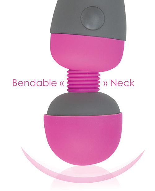 Close-up on the neck of the Palm Power Massager. Text on the image reads "Bendable neck" as the massager applies pressure to the surface beneath it. | Kinkly Shop