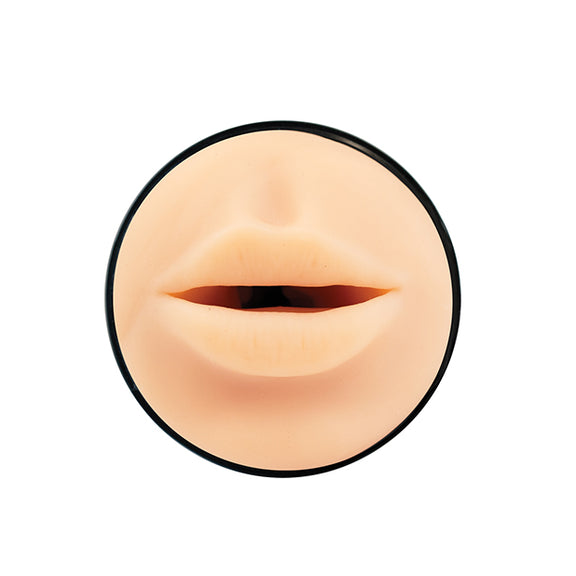 Close-up of the Kiiroo RealFeel Generic Mouth orifice entrance. It's a pair of soft-looking lips with some light texturing on the lips. | Kinkly Shop