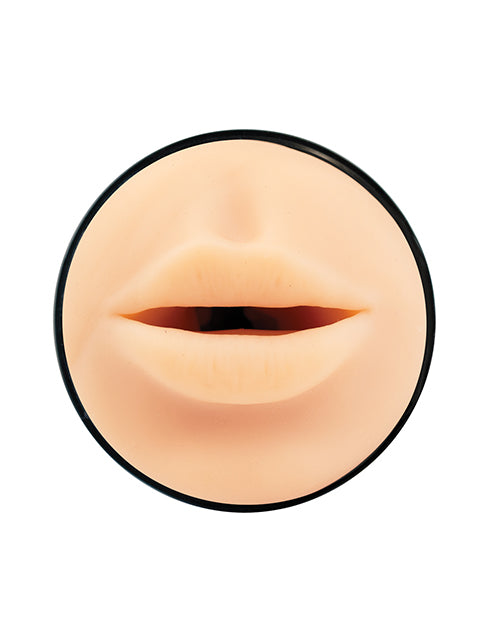 Close-up of the Kiiroo RealFeel Generic Mouth orifice entrance. It's a pair of soft-looking lips with some light texturing on the lips. | Kinkly Shop