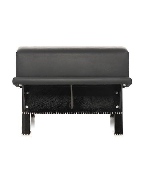 Side view of the Master Series Bareback Submission Horse. The furniture has a long, tall center point with two ledges on either side for limbs to lay on. | Kinkly Shop
