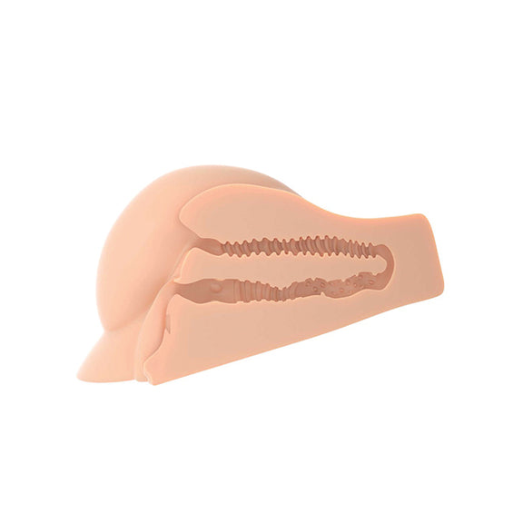 Cross-section showcases the two individual tunnels inside of the Perfect Ass XL. Both tunnels connect together at the end of each tunnel and have unique texturing from one another. | Kinkly Shop