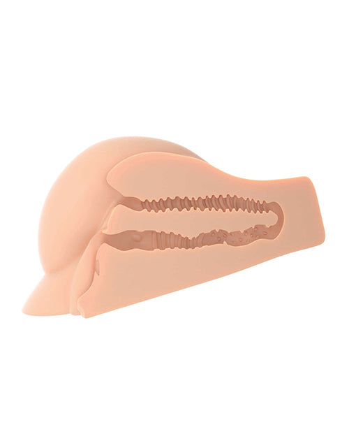 Cross-section showcases the two individual tunnels inside of the Perfect Ass XL. Both tunnels connect together at the end of each tunnel and have unique texturing from one another. | Kinkly Shop