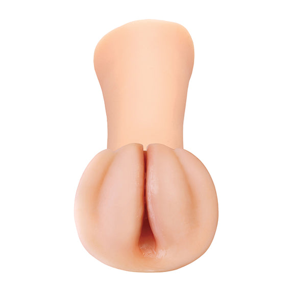 Close-up to the vulva slit on the Slippery Slit that leads into the textured tunnel inside of the Slippery Slit stroker | Kinkly Shop