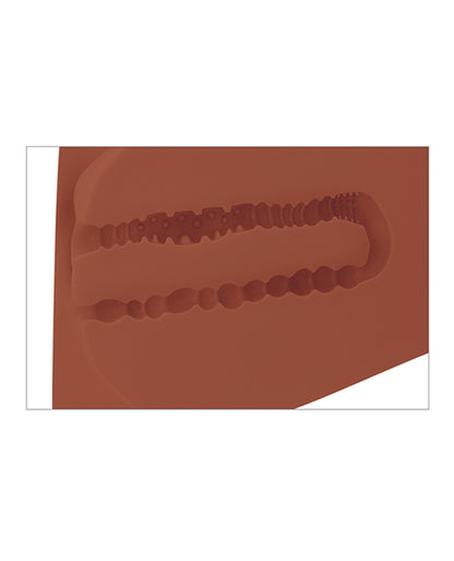 Cross-section of the internal stroker tunnels inside of the EZ Bang Torso. The vaginal and anal tunnels are differently textured and have different tightnesses. | Kinkly Shop