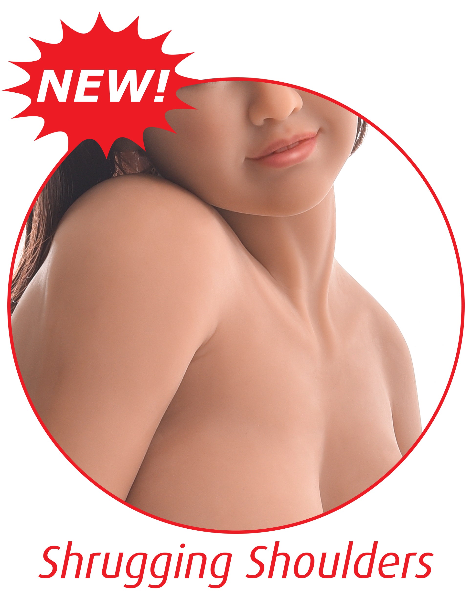 Feature image showcases how the Ultimate Fantasy Doll: Mia shoulders can shrug upwards for a realistic, innocent look. | Kinkly Shop
