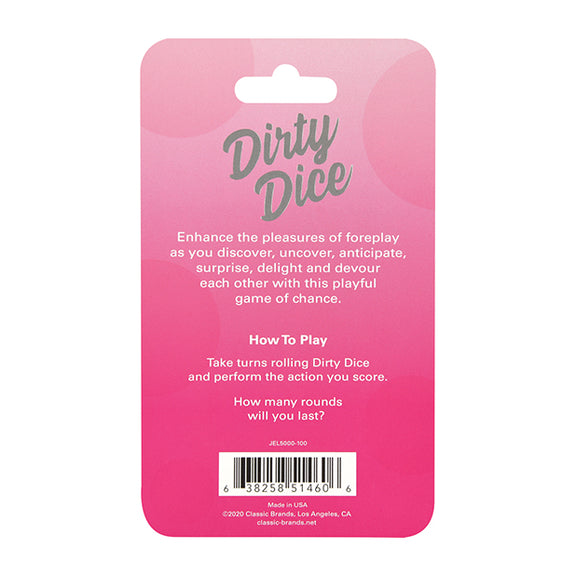 Backside of the Dirty Dice packaging | Kinkly Shop
