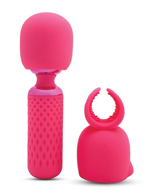 The Nubii: Harlow Mini in pink shown next to the attachment head that can be placed on top of the vibrator. | Kinkly Shop
