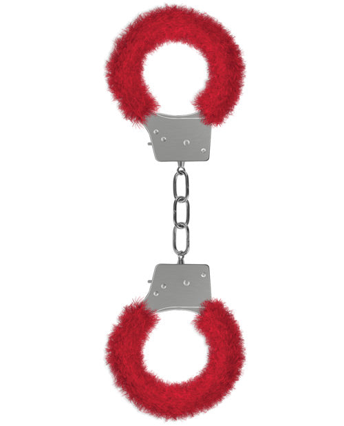 Ouch! Furry Handcuffs in Red against a plain white background | Kinkly Shop