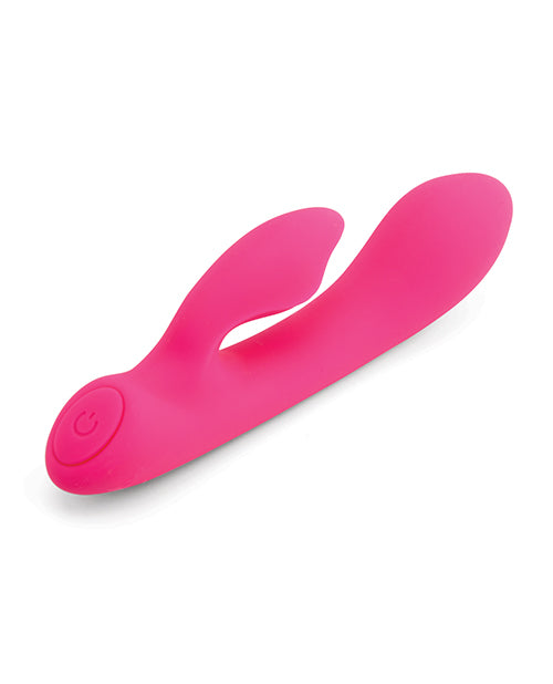 Close-up of the single button on the base of the Jolie Nubii: Warming Mini that allows you to control all of the functions of the rabbit. | Kinkly Shop