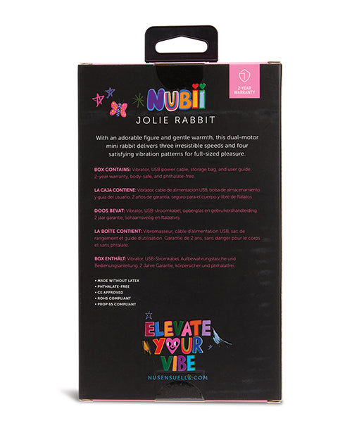 Backside of the packaging of the Jolie Nubii: Warming Mini | Kinkly Shop