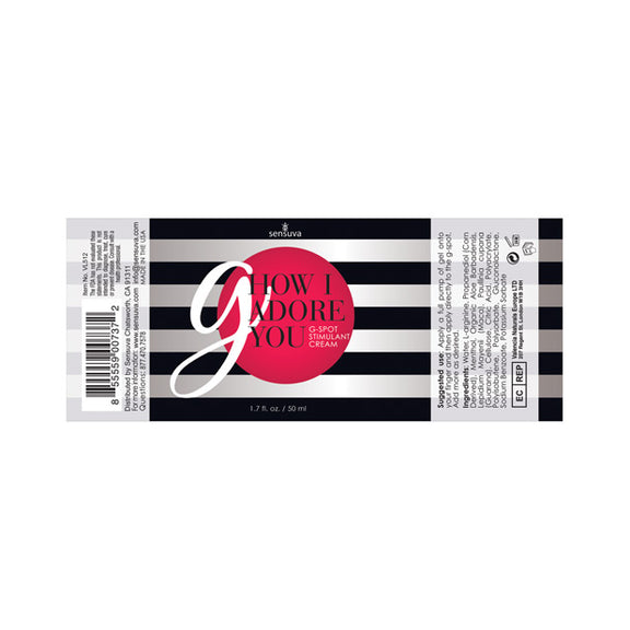 The label of the Sensuva G-Spot Gel bottle, laid out flat to make it easier to read. | Kinkly Shop