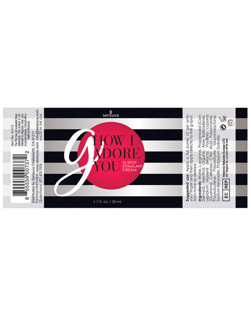 The label of the Sensuva G-Spot Gel bottle, laid out flat to make it easier to read. | Kinkly Shop