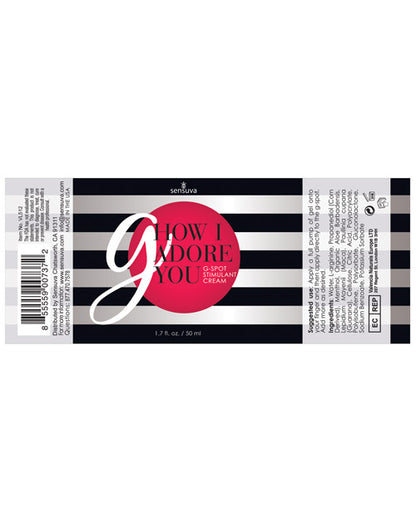 The label of the Sensuva G-Spot Gel bottle, laid out flat to make it easier to read. | Kinkly Shop