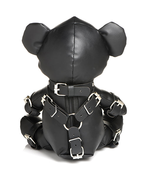 Backside of the Master Series Gimp Bear. There's a zipper on the backside of the bear as well as buckles all over the harnesses so they can be removed. | Kinkly Shop