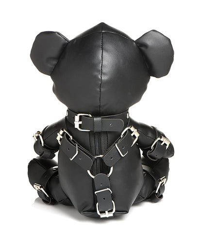 Backside of the Master Series Gimp Bear. There's a zipper on the backside of the bear as well as buckles all over the harnesses so they can be removed. | Kinkly Shop