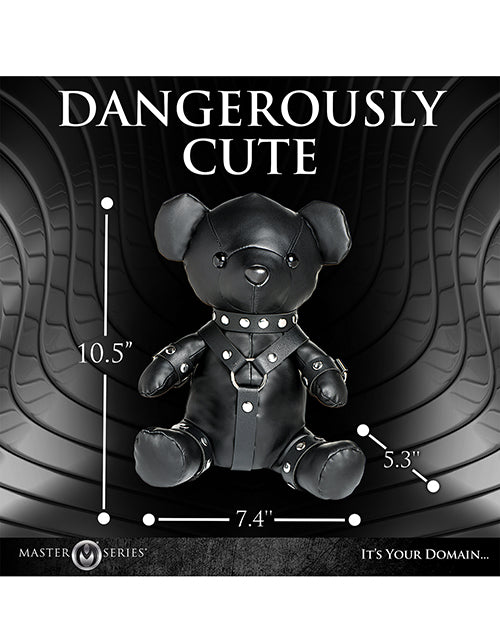 The Master Series Gimp Bear with measurements superimposed overtop of the bear. All measurements are included within the product text. | Kinkly Shop