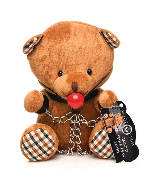 A close-up on the ball gag in the Master Series Gagged Teddy Bear's mouth. | Kinkly Shop