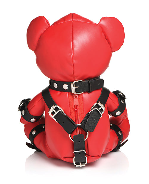 Backside of the Master Series Gimp Bear, showcasing how all of the harnesses can be removed from the bear if it's desired. | Kinkly Shop