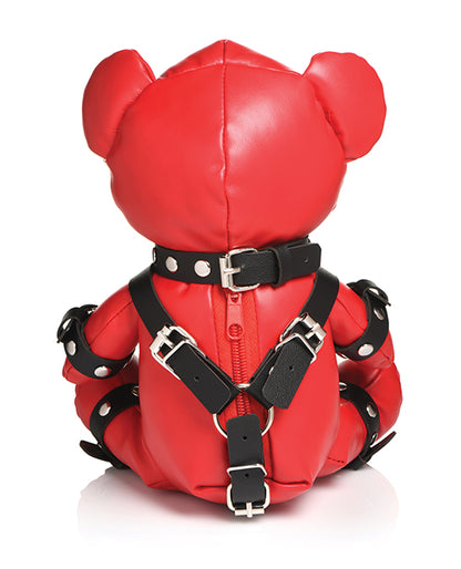 Backside of the Master Series Gimp Bear, showcasing how all of the harnesses can be removed from the bear if it's desired. | Kinkly Shop