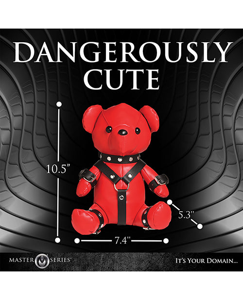 The Master Series Gimp Bear with measurements superimposed over top of the photo. All measurements are included within the text of the product description. | Kinkly Shop