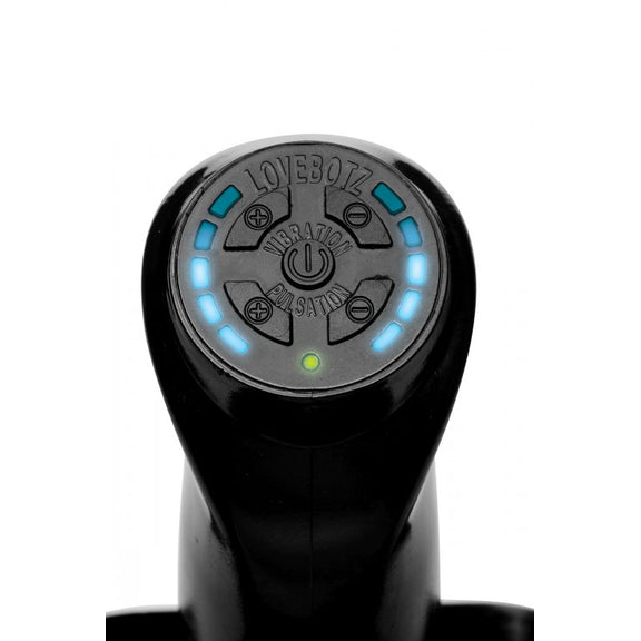 Close-up on the four buttons that are on the top of the "saddle handle" remote. This allows you to control the vibration and pulsation separately and in incremental steps. | Kinkly Shop