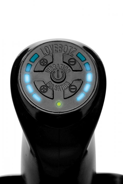 Close-up on the four buttons that are on the top of the "saddle handle" remote. This allows you to control the vibration and pulsation separately and in incremental steps. | Kinkly Shop