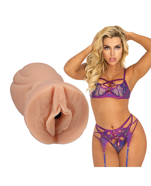 Allie shown next to the Signature Strokers - Allie Nicole. The vulva of the stroker is molded directly after Allie's own vulva. | Kinkly Shop