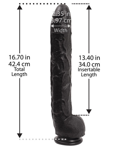 A photo of the Dick Rambone dildo with measurements superimposed over top of it. All measurements can be found within the text of the product description as well. | Kinkly Shop