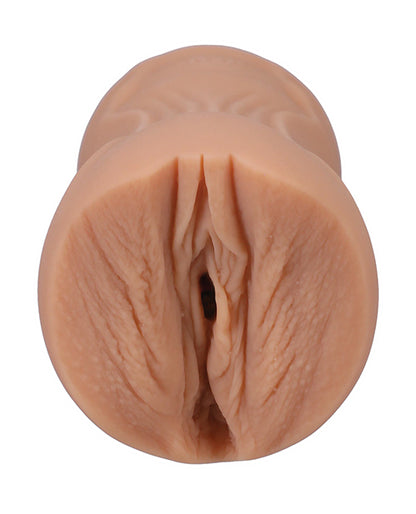 Another close up on the realistic skin texturing and vulva and labia folds of the Signature Strokers - Skye Blue, molded directly from the porn star | Kinkly Shop