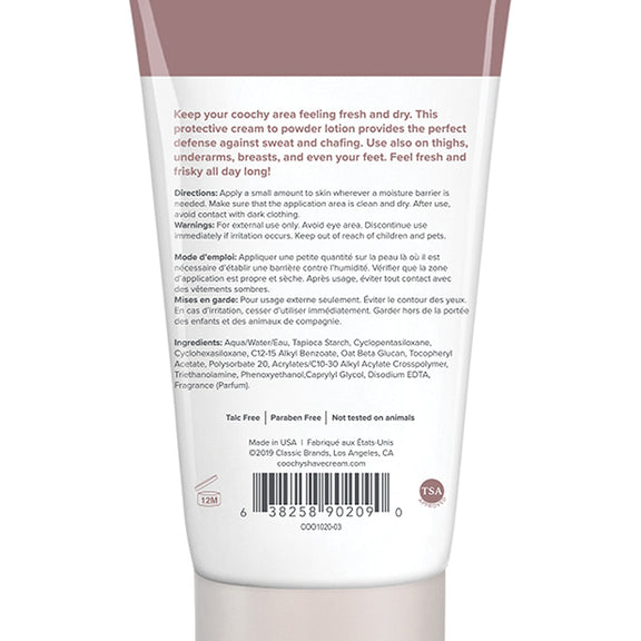 Backside of the tube of COOCHY Sweat Defense Protection Lotion | Kinkly Shop