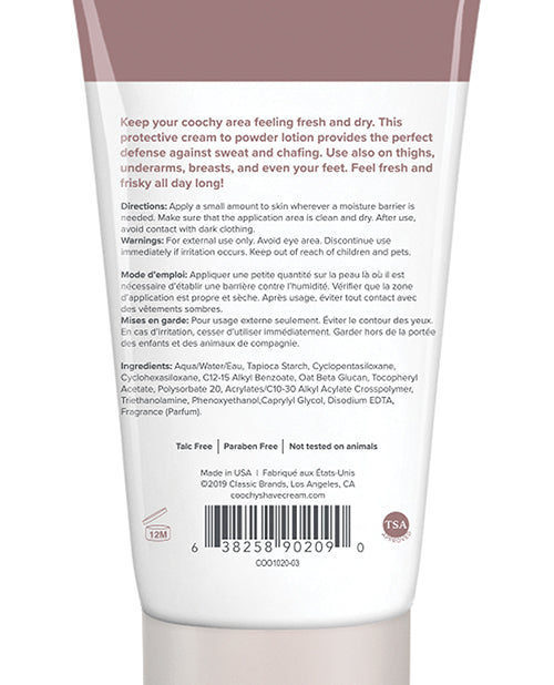 Backside of the tube of COOCHY Sweat Defense Protection Lotion | Kinkly Shop