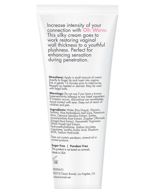 Backside of the CGC Oh Wow Tightening Gel bottle. | Kinkly Shop